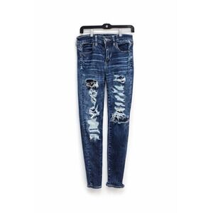 American Eagle Distressed Jeggings Size 4 Dark Wash Stretch Ripped Skinny